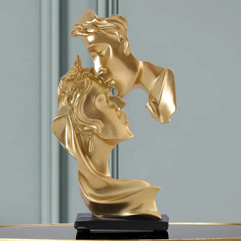 Romantic Kiss Faces Sculpture Gold