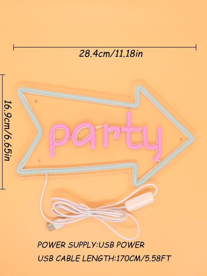Neon Party Sign With Arrow (Pointing Right)