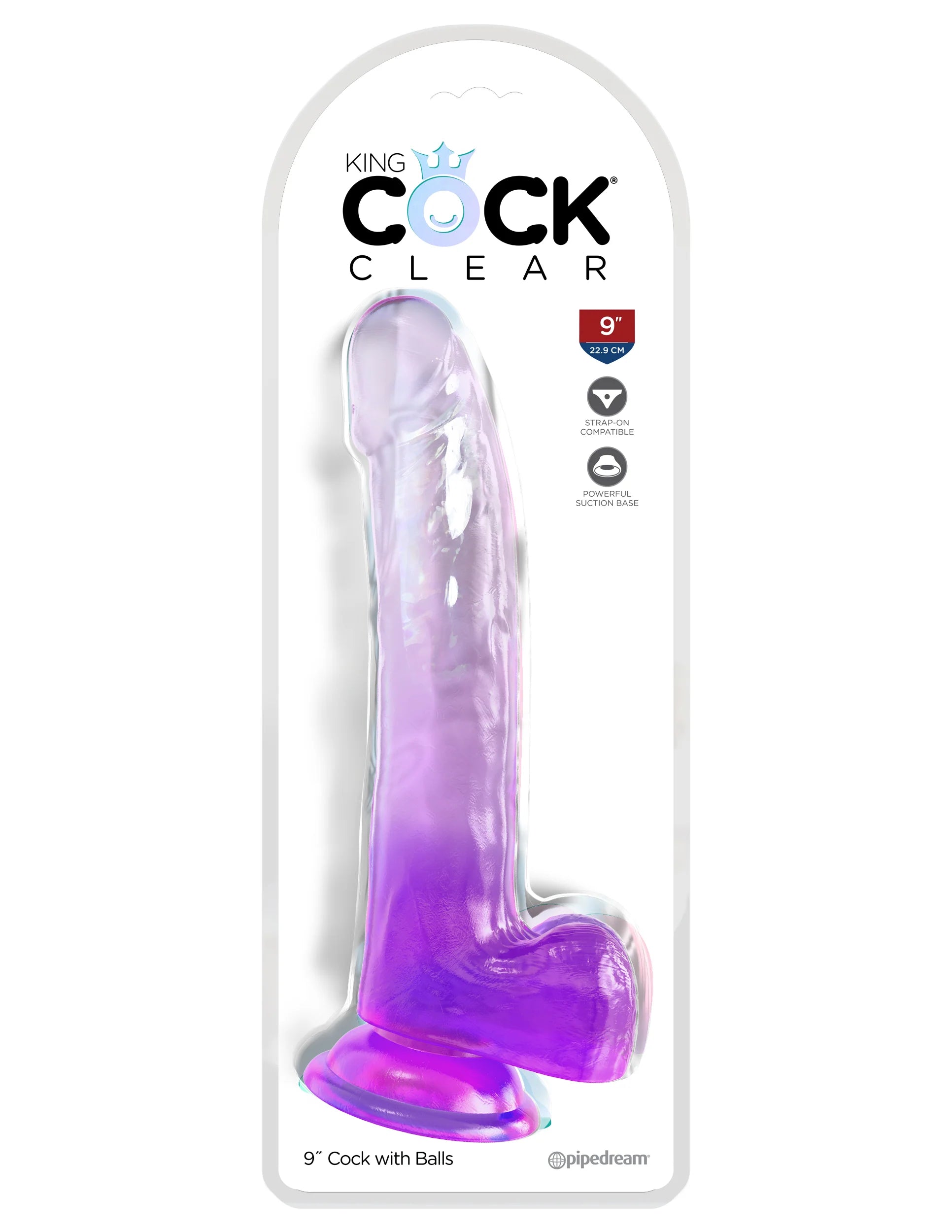 King Cock Clear 9" 22.9cm with Balls - Purple