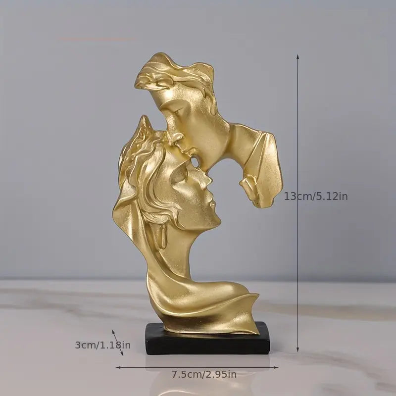Romantic Kiss Faces Sculpture Gold