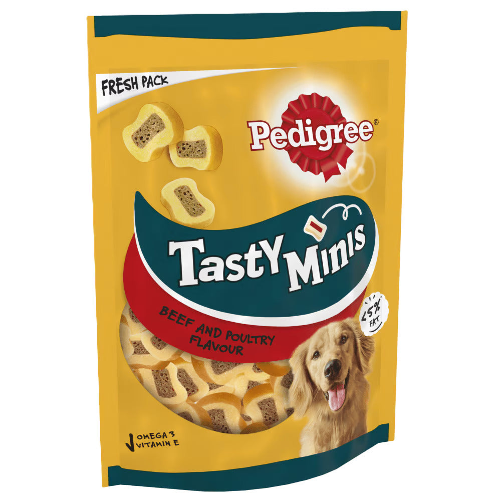 Pedigree Tasty Minis Adult Dog Treats Beef & Poultry Chewy Slices 155g