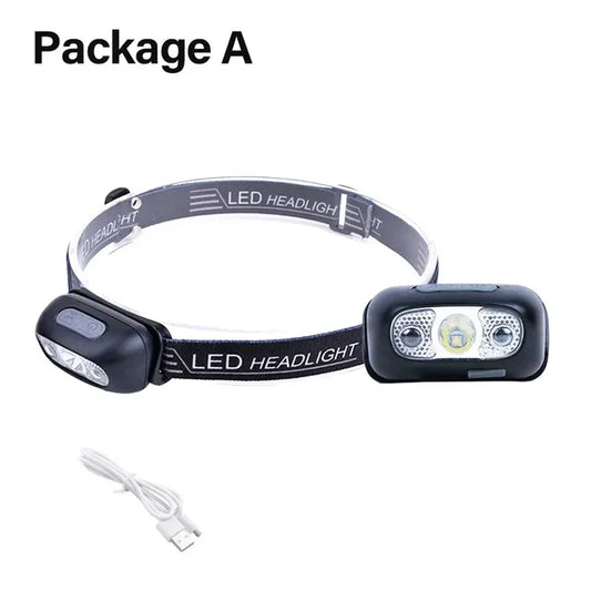 Sensor Headlamp USB Rechargeable XPE+COB Headlight Head for Fishing Lantern Torch Camping Search Light Head Flashlight