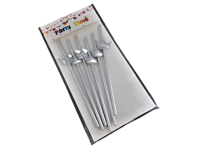 Paper Straws Silver Crowns 6pcs