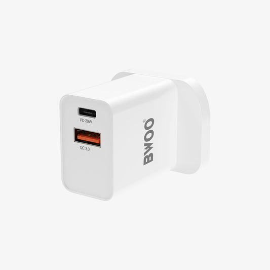 BWOO PD+QC 20W UK Plug Fast Charging Wall Charger
