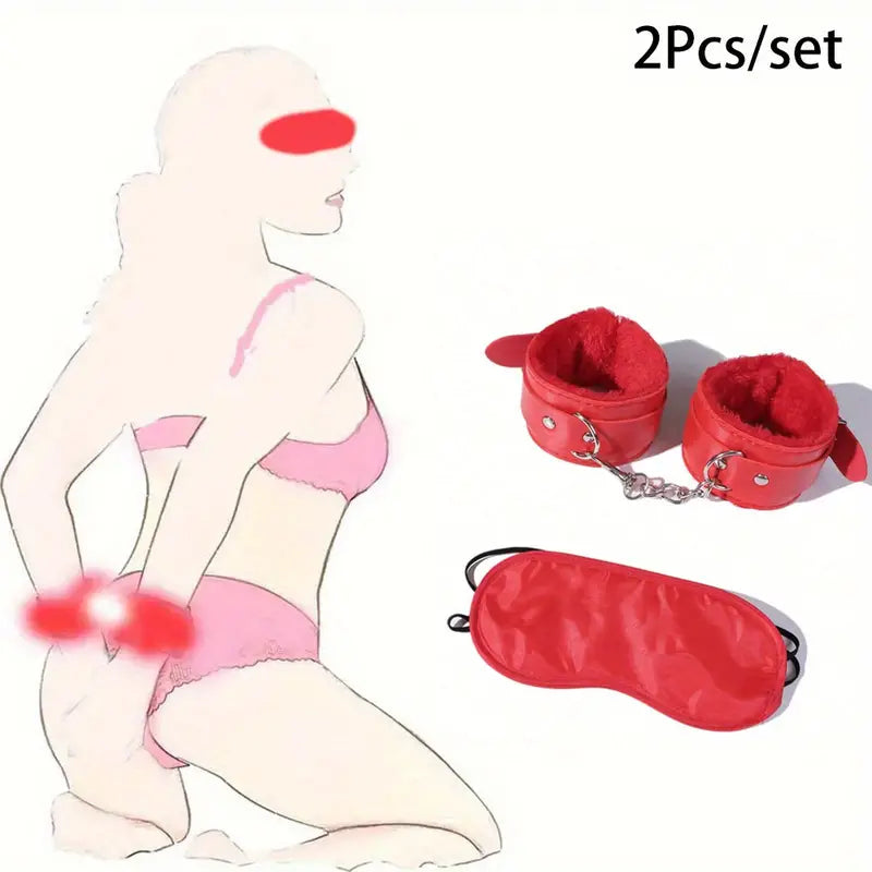 Handcuffs & Blindfold Set Red