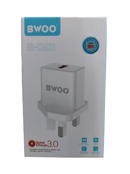 BWOO UK Plug Fast Charging Wall Charger 1 USB