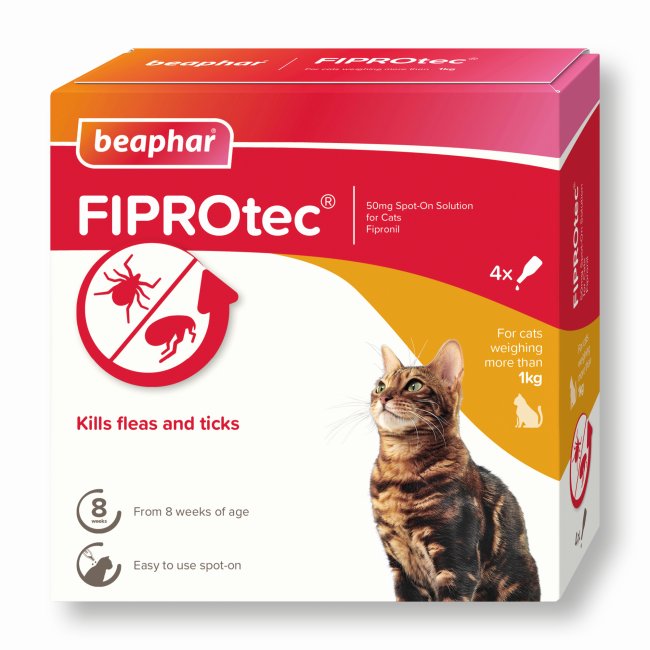 Beaphar FIPROtec® Spot-On Flea and Tick treatment for Cats - 4 Pipettes