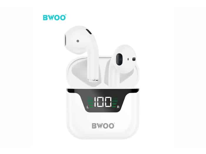 BWOO Digital Display Half In-Ear Wireless Earphones White BW50