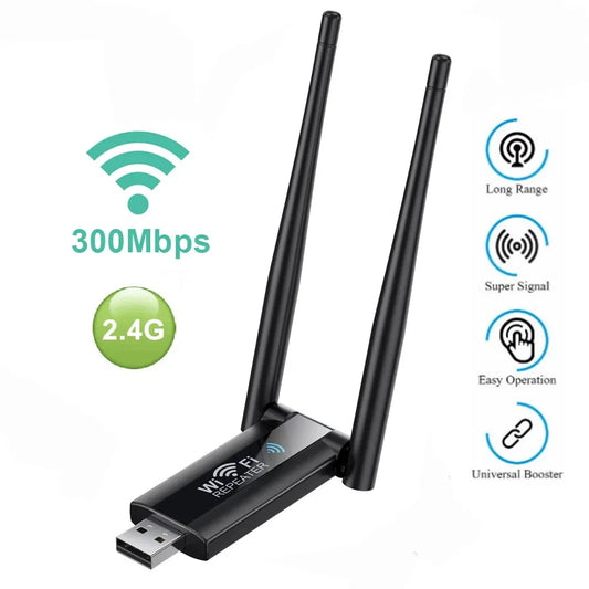 300Mbps WiFi Repeater 2.4G Wireless WiFi Router Wi-Fi Signal Extender Amplifier Long Range Wi-Fi Booster with Antenna for PC