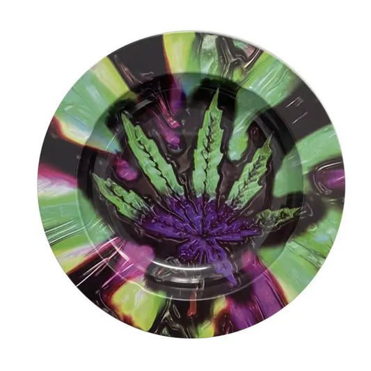 Psychedelic Leaf Round Metal Ashtray