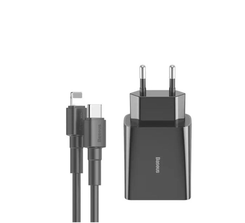 Baseus Quick Charger Black With USB C to Lightning Cable