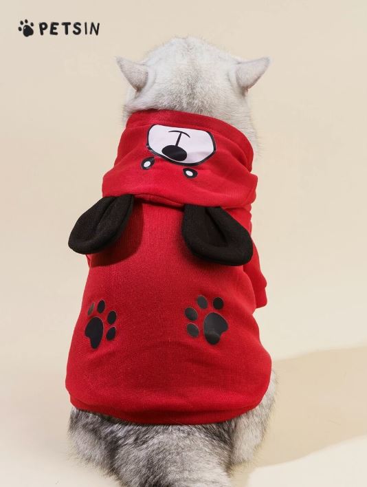 Pet Hoodie Bear Pattern Red