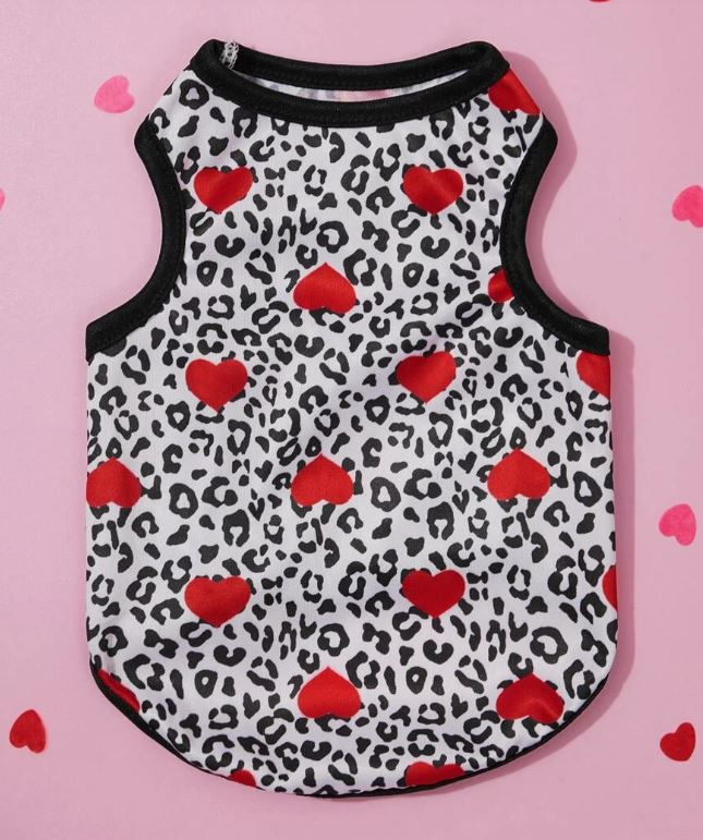 Dog Tank Top Leopard Print With Hearts