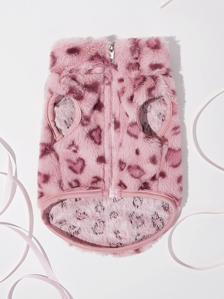 Dog Vest Fluffy Pink Leopard Heart Pattern