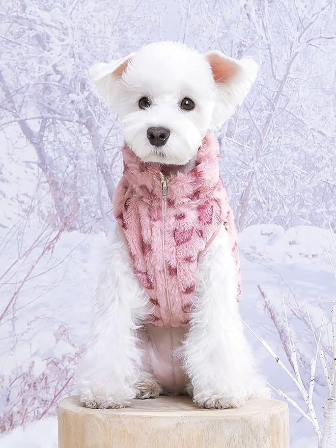 Dog Vest Fluffy Pink Leopard Heart Pattern