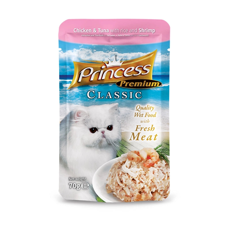 Princess Premium Classic Chicken & Tuna with Rice & Shrimp Wet Cat Food Pouch 70g