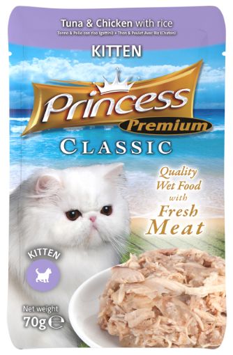 Princess Premium Classic Kitten Tuna, Chicken & Rice Wet Food Pouch 70g