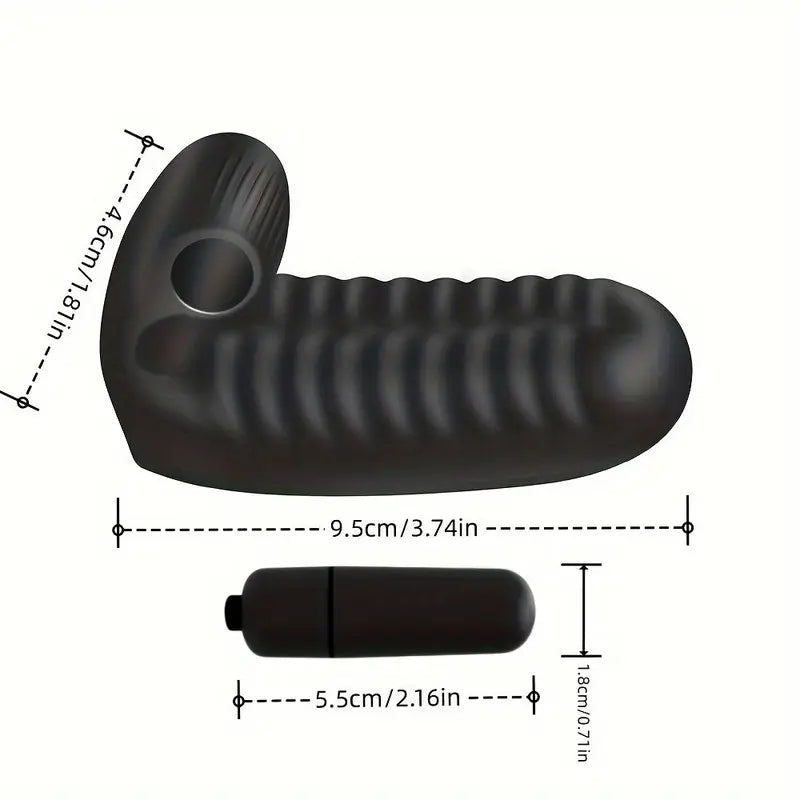 Black Silicone Finger Vibrator with Ribbed Texture