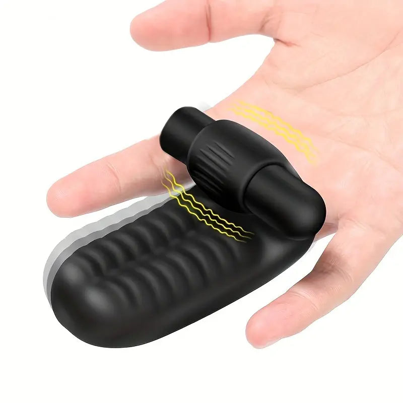 Black Silicone Finger Vibrator with Ribbed Texture