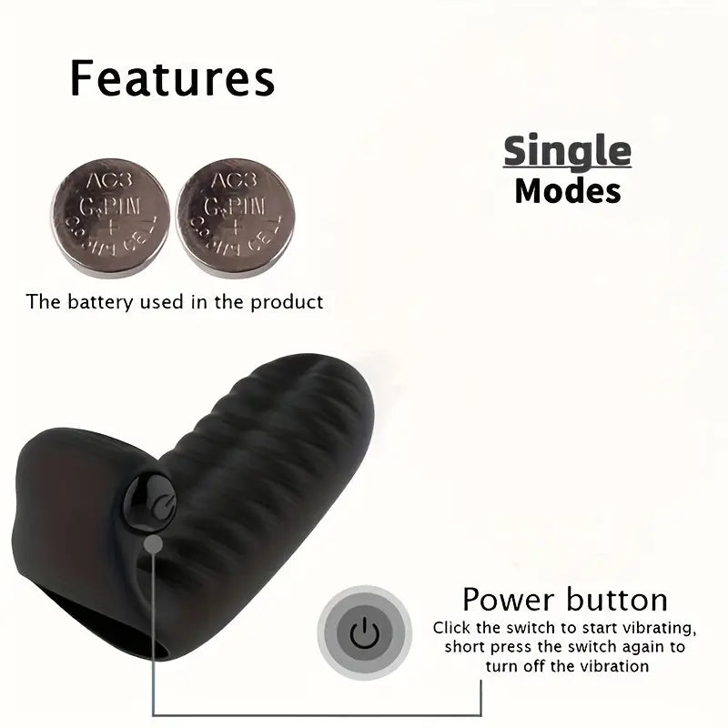 Black Silicone Finger Vibrator with Ribbed Texture