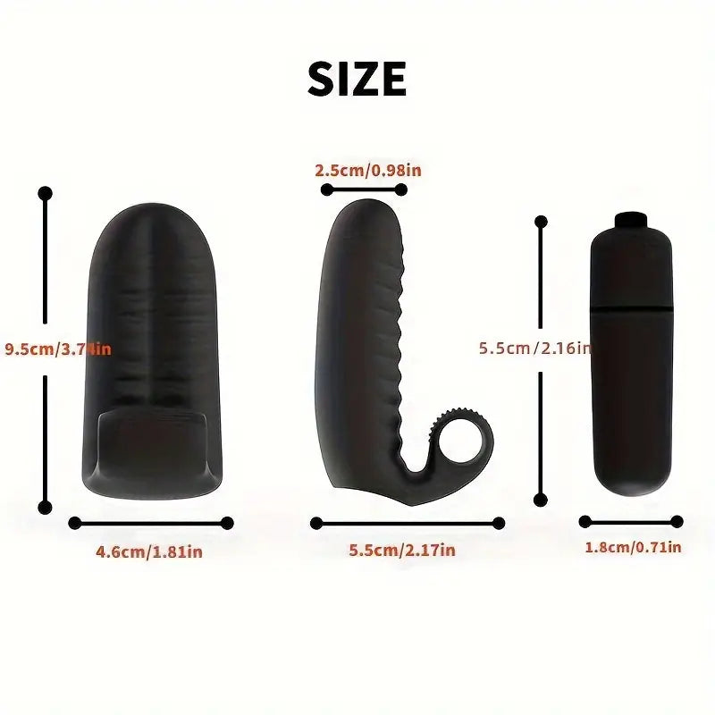 Black Silicone Finger Vibrator with Ribbed Texture