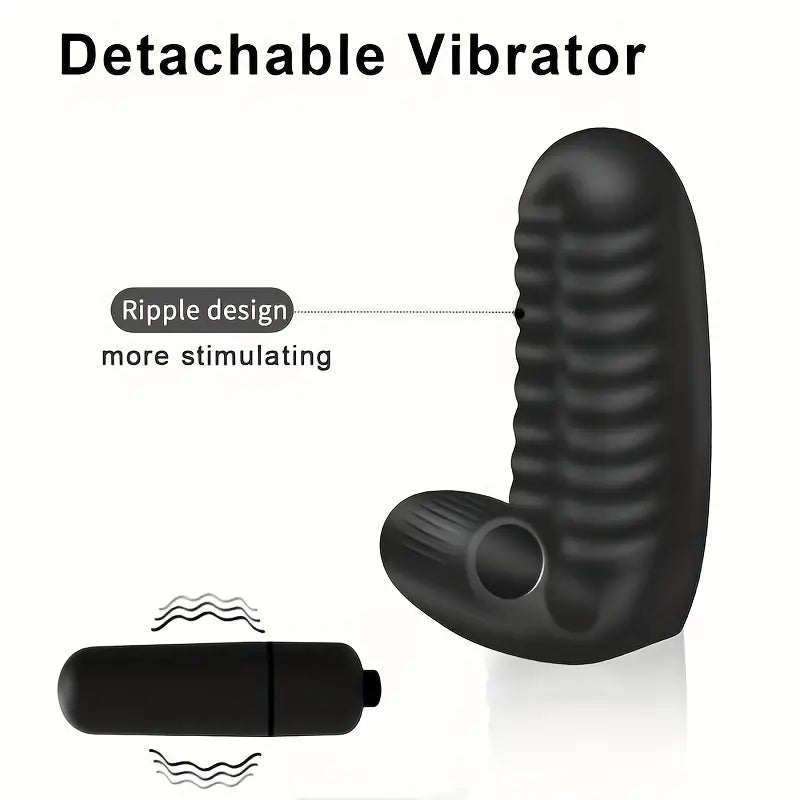 Black Silicone Finger Vibrator with Ribbed Texture