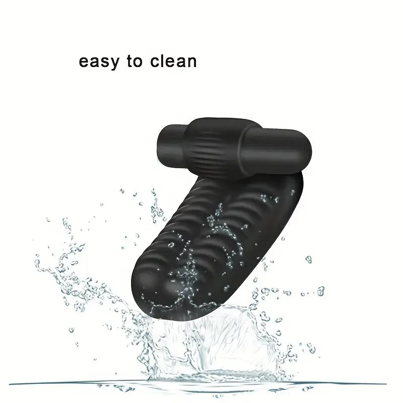 Black Silicone Finger Vibrator with Ribbed Texture