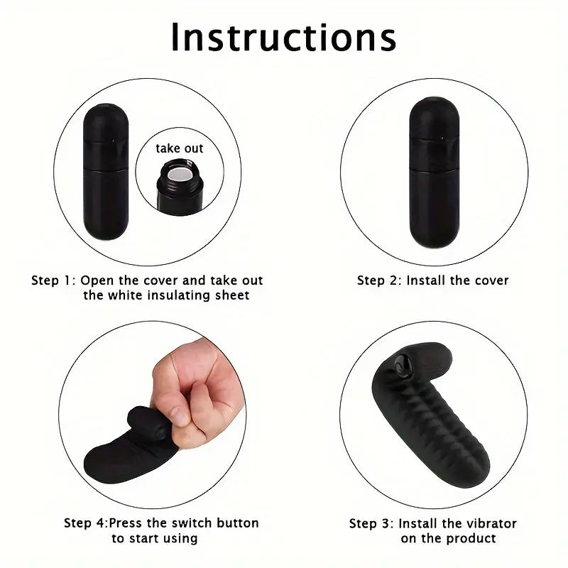 Black Silicone Finger Vibrator with Ribbed Texture