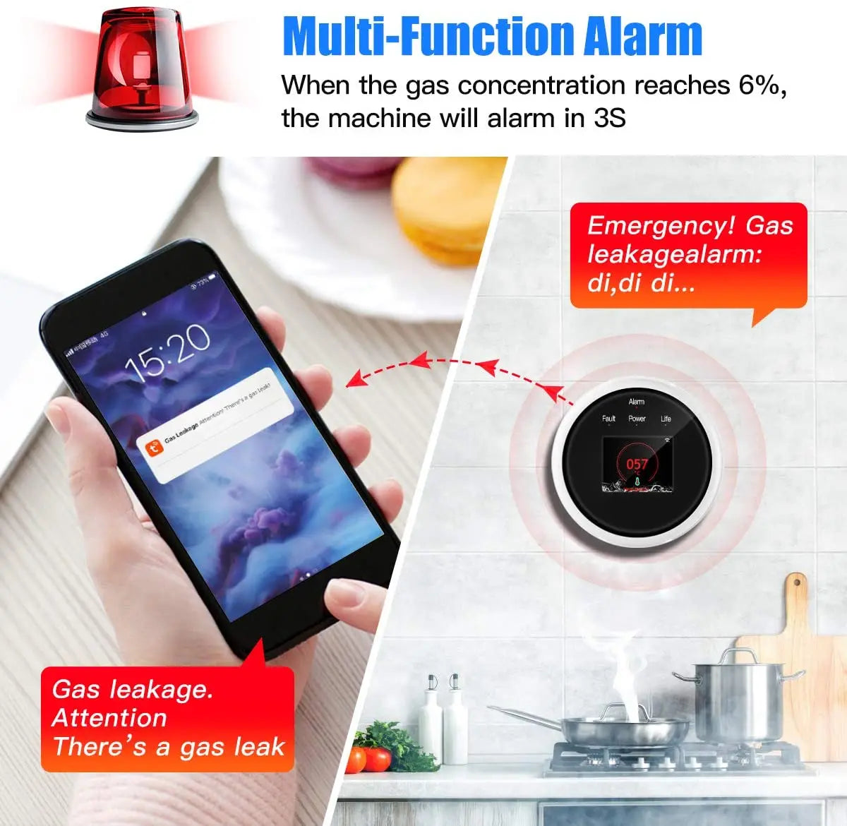 Tuya WiFi Natural Gas Leak Detector LPG Leakage Sensor with Sound Alarm APP Control Home Safety Smart Home Support Google Alexa