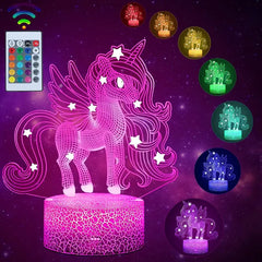3D Unicorn Night Light Lamp 16 Colors with Remote Control
