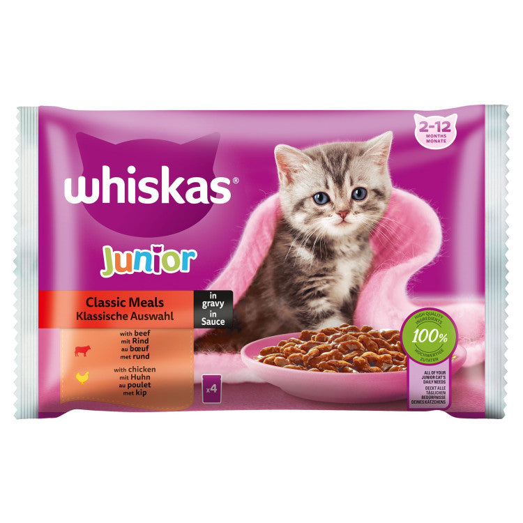 Whiskas Junior Classic Meals Beef & Chicken Pouch 4x85g