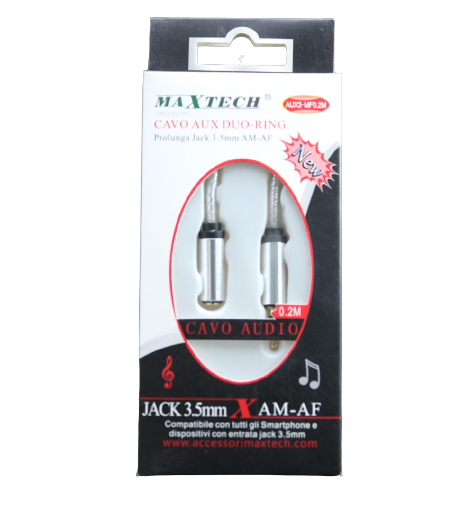 MAXTECH 3.5mm Aux Jack Audio Extension Cable Male to Female Adapter 0.2M