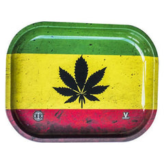 Metal Rolling Tray Rasta Leaf Small