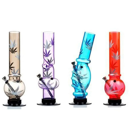Acrylic Bong Leaf Pattern 16cm - Assorted Colours
